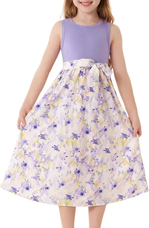 GRACE KARIN Girls Summer Dress for Teen Girls Floral Sleeveless Casual Sundress Midi Flowy Dress with Pocket Size 5-12