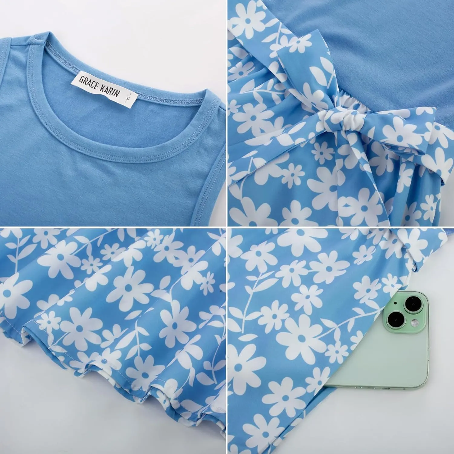 GRACE KARIN Girls Summer Dress for Teen Girls Floral Sleeveless Casual Sundress Midi Flowy Dress with Pocket Size 5-12