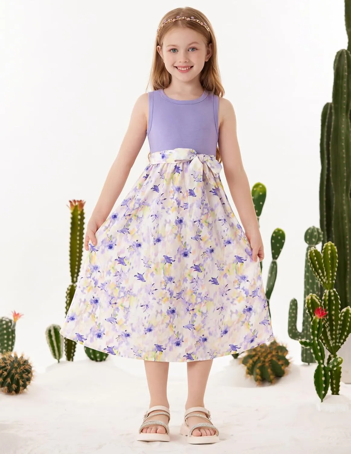 GRACE KARIN Girls Summer Dress for Teen Girls Floral Sleeveless Casual Sundress Midi Flowy Dress with Pocket Size 5-12