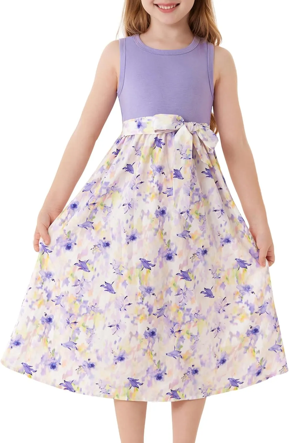 GRACE KARIN Girls Summer Dress for Teen Girls Floral Sleeveless Casual Sundress Midi Flowy Dress with Pocket Size 5-12