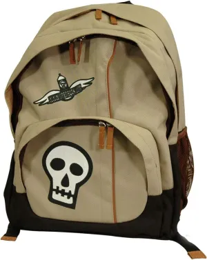 Greg's Van Retro Punk-Style Canvas Backpack (Light Olive w/Skull Decal)