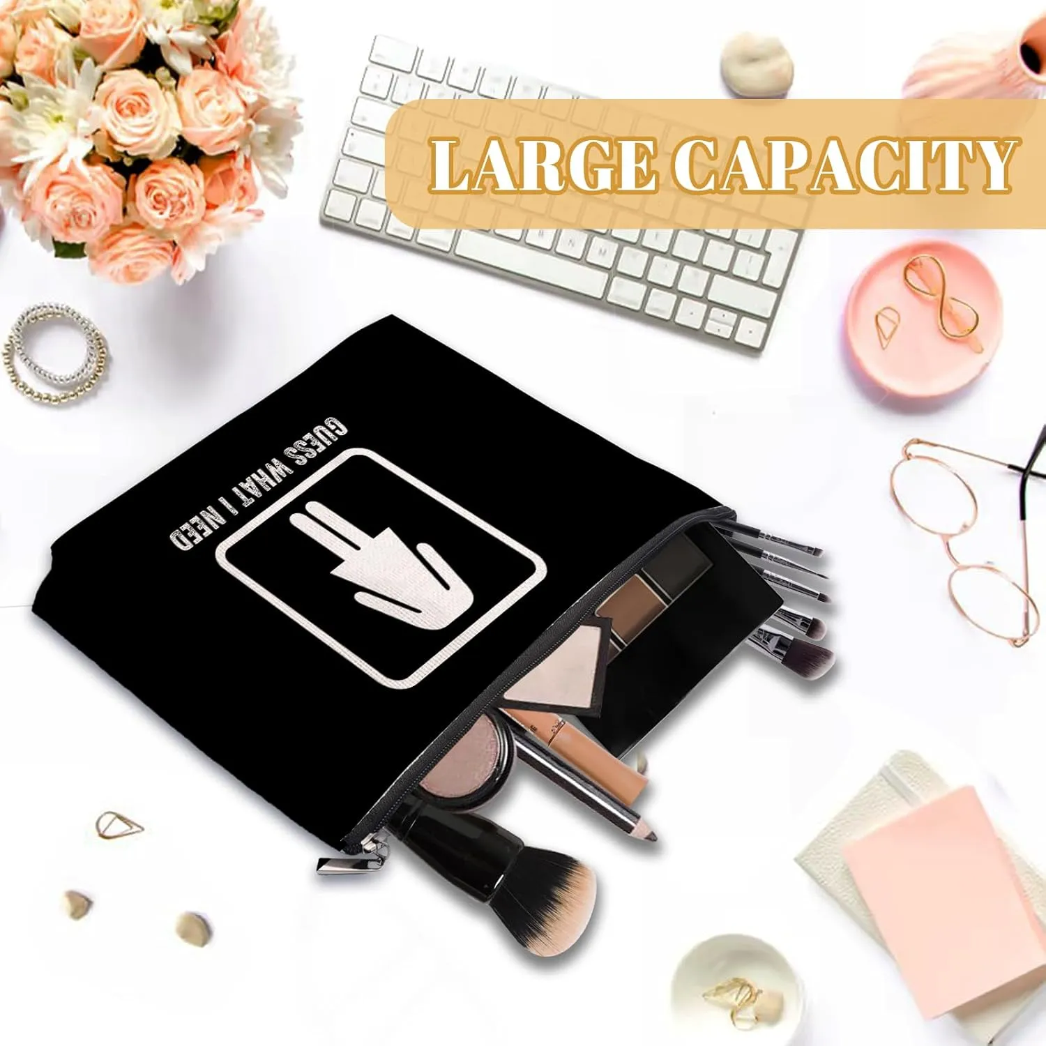 Guess What I Need Makeup Bag, Funny Sarcastic For Women Friends, Black Makeup Pouch, Travel Toiletry Bag With Zipper, Birthday Anniversary Christmas Gifts For Best Friend Bestie Her