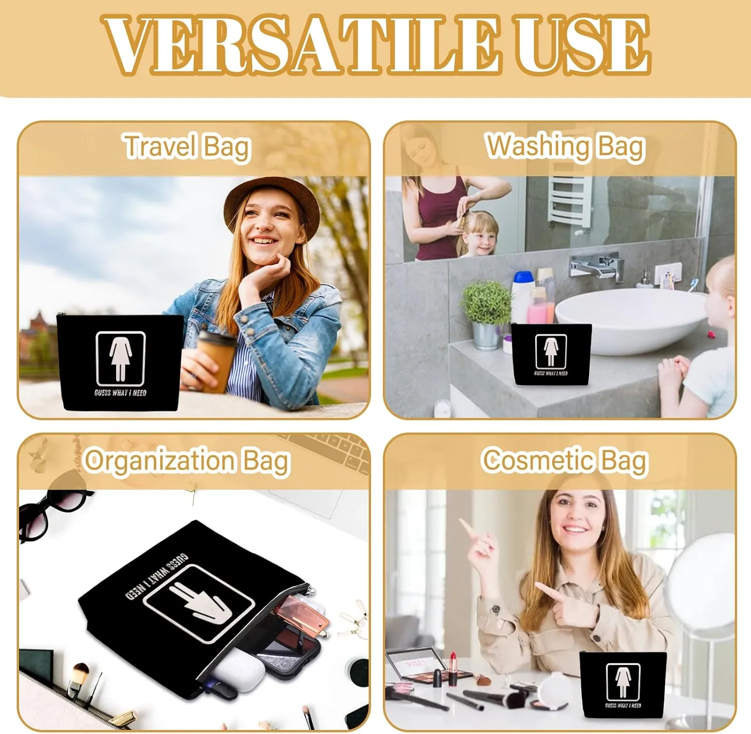 Guess What I Need Makeup Bag, Funny Sarcastic For Women Friends, Black Makeup Pouch, Travel Toiletry Bag With Zipper, Birthday Anniversary Christmas Gifts For Best Friend Bestie Her