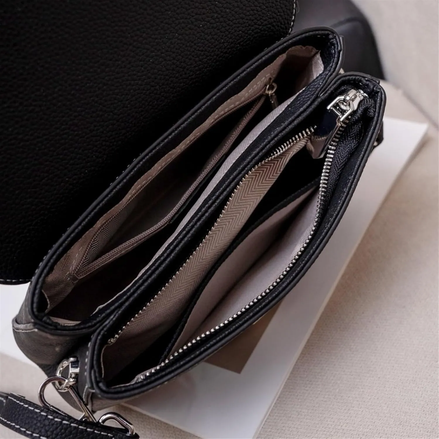 Handbag, Saddle Bag, Light Luxury Leather Women's Bags, Shoulder Bag (Black)