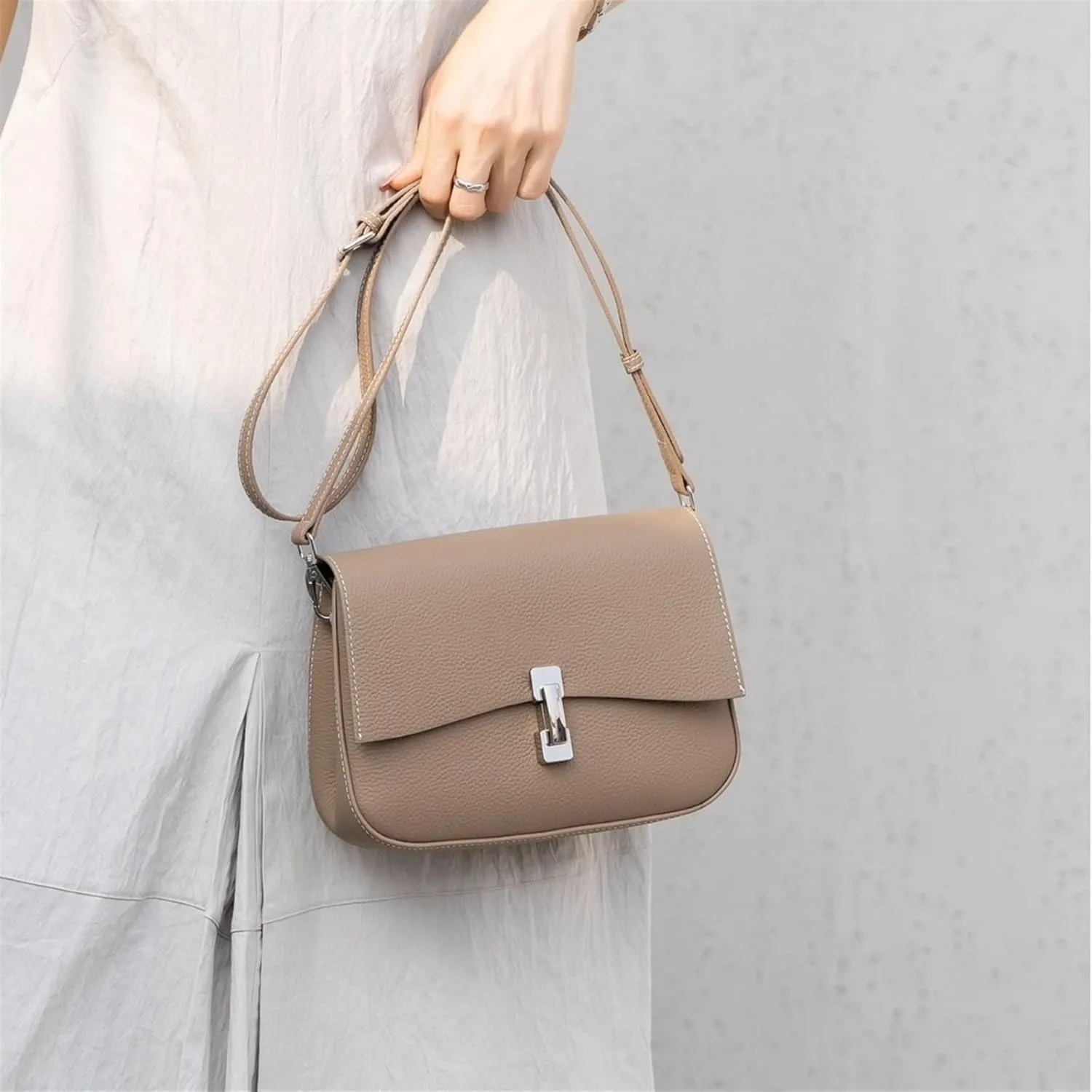 Handbag, Saddle Bag, Light Luxury Leather Women's Bags, Shoulder Bag (Gray)