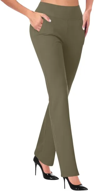 High Waisted Dress Pants for Women Stretchy Straight Leg Pant Work Trouser Business Office Casual Slacks with Pockets