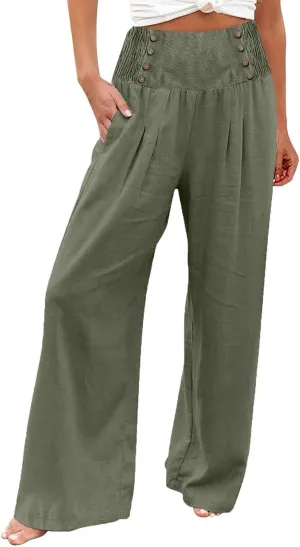 High Waisted Palazzo Wide Leg Flowy Dressy Pants for Women Business Casual Trousers with Pockets