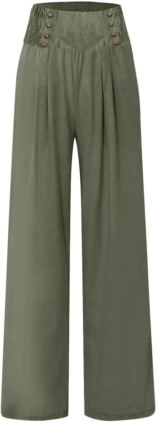 High Waisted Palazzo Wide Leg Flowy Dressy Pants for Women Business Casual Trousers with Pockets