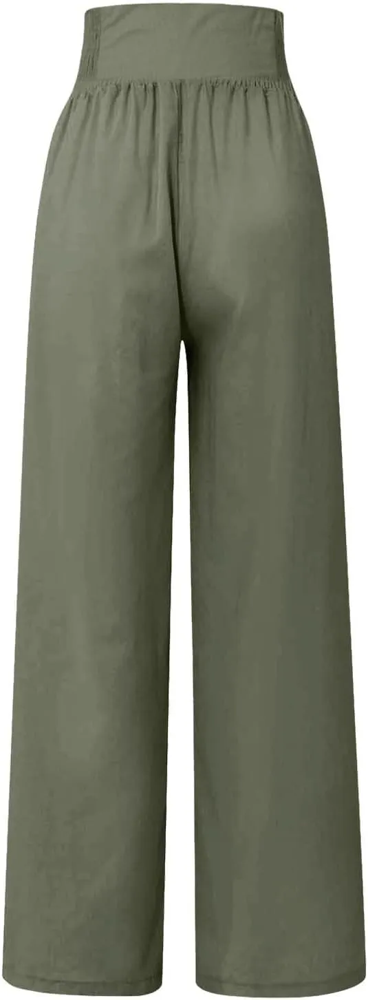 High Waisted Palazzo Wide Leg Flowy Dressy Pants for Women Business Casual Trousers with Pockets