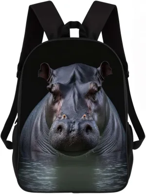 Hippopotamus Backpack Casual Daypack Wild Animal Print Laptop Bag Bookbag for Work Travel Hiking 17 Inch Style 1
