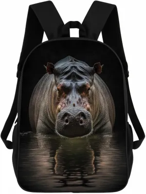 Hippopotamus Backpack Casual Daypack Wild Animal Print Laptop Bag Bookbag for Work Travel Hiking 17 Inch Style 2