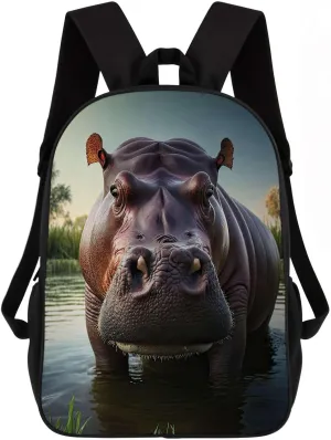 Hippopotamus Backpack Casual Daypack Wild Animal Print Laptop Bag Bookbag for Work Travel Hiking 17 Inch Style 4