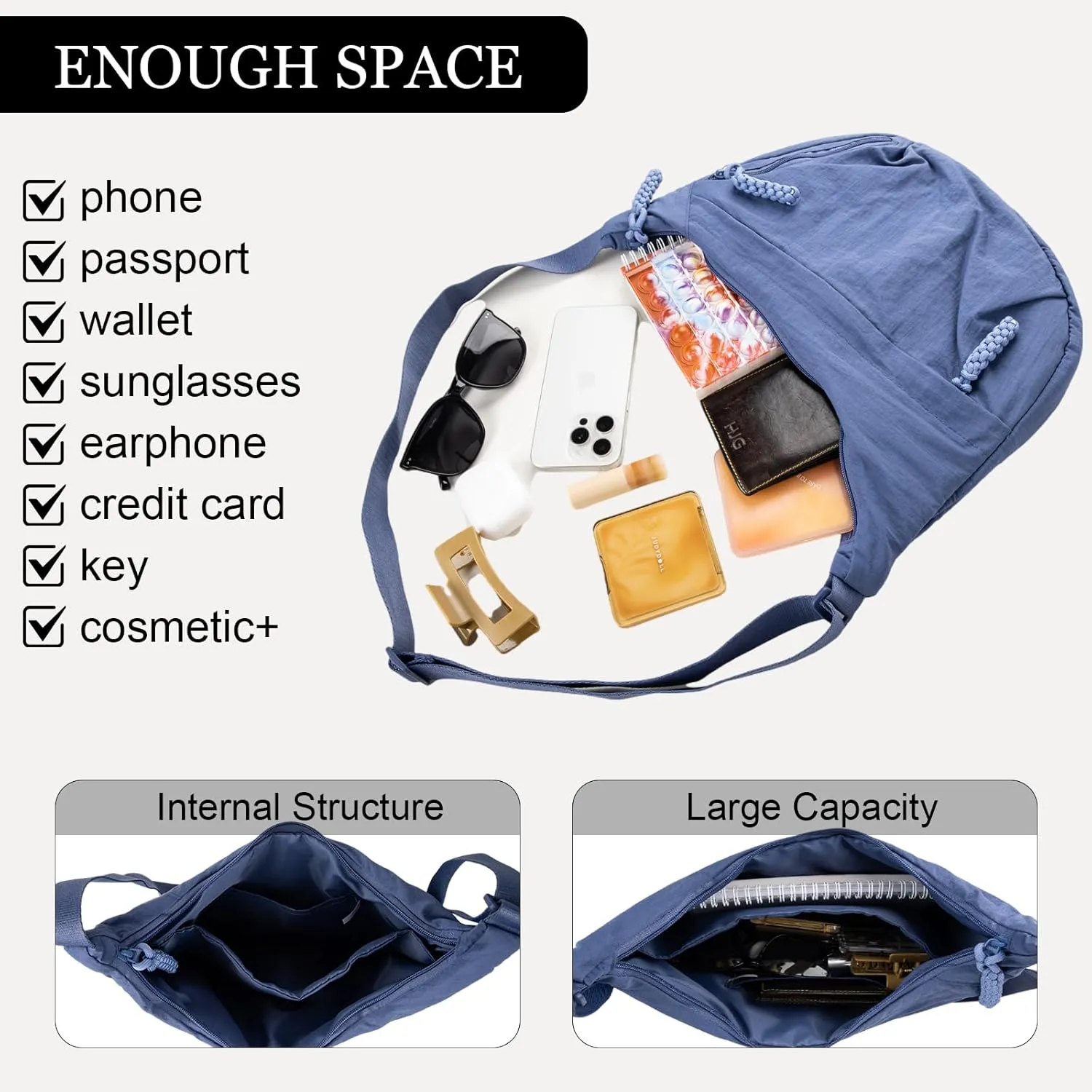 Hobo Bag for Women Men Crescent Crossbody Bag Small Shoulder Nylon Dumpling Bag with Adjustable Strap