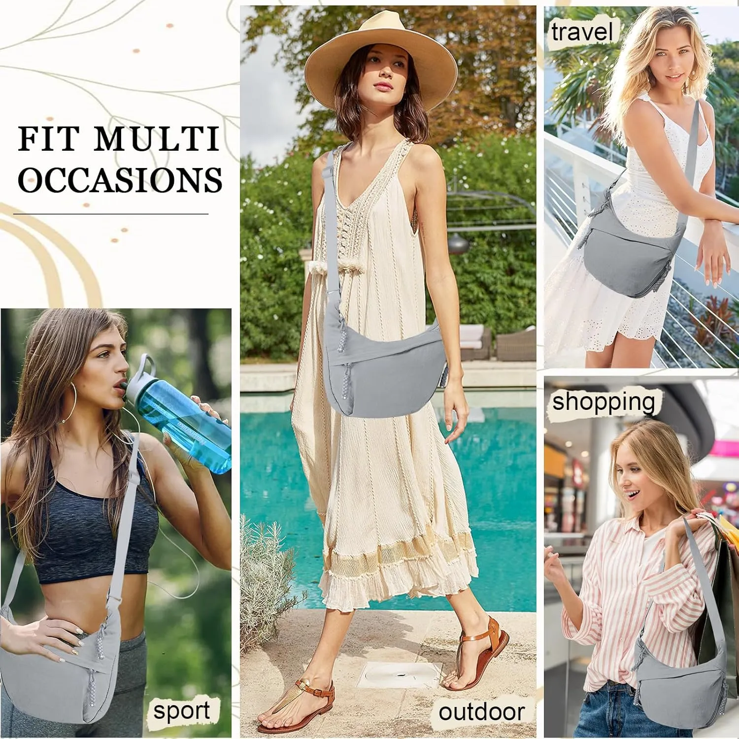 Hobo Bag for Women Men Crescent Crossbody Bag Small Shoulder Nylon Dumpling Bag with Adjustable Strap