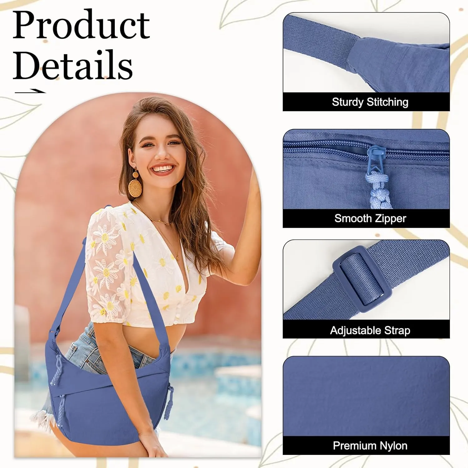 Hobo Bag for Women Men Crescent Crossbody Bag Small Shoulder Nylon Dumpling Bag with Adjustable Strap