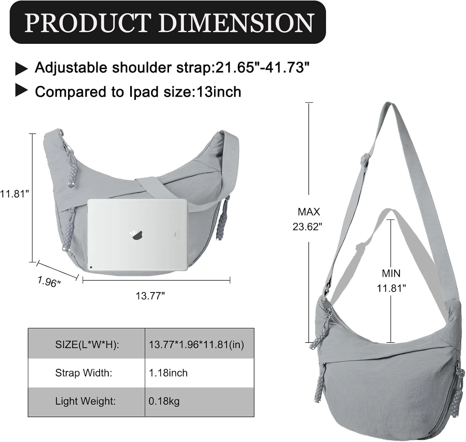 Hobo Bag for Women Men Crescent Crossbody Bag Small Shoulder Nylon Dumpling Bag with Adjustable Strap