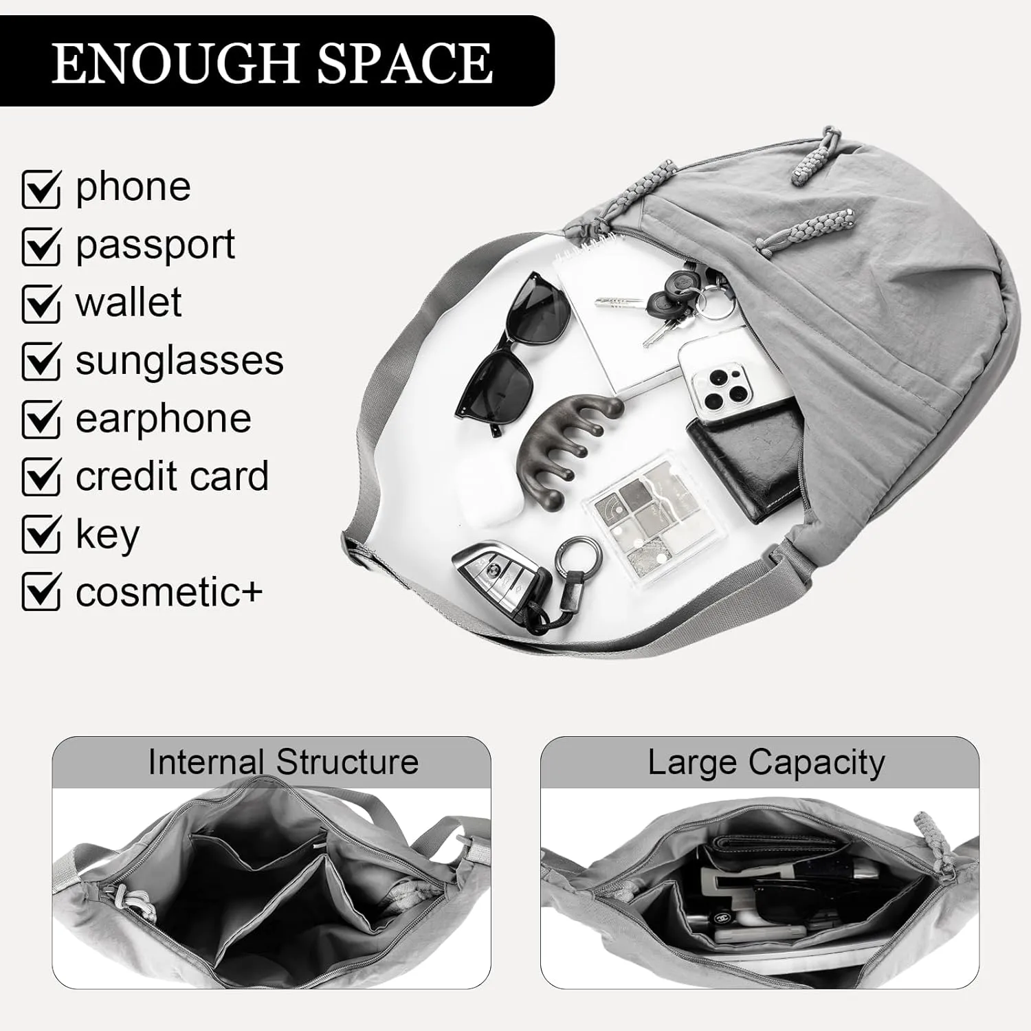 Hobo Bag for Women Men Crescent Crossbody Bag Small Shoulder Nylon Dumpling Bag with Adjustable Strap