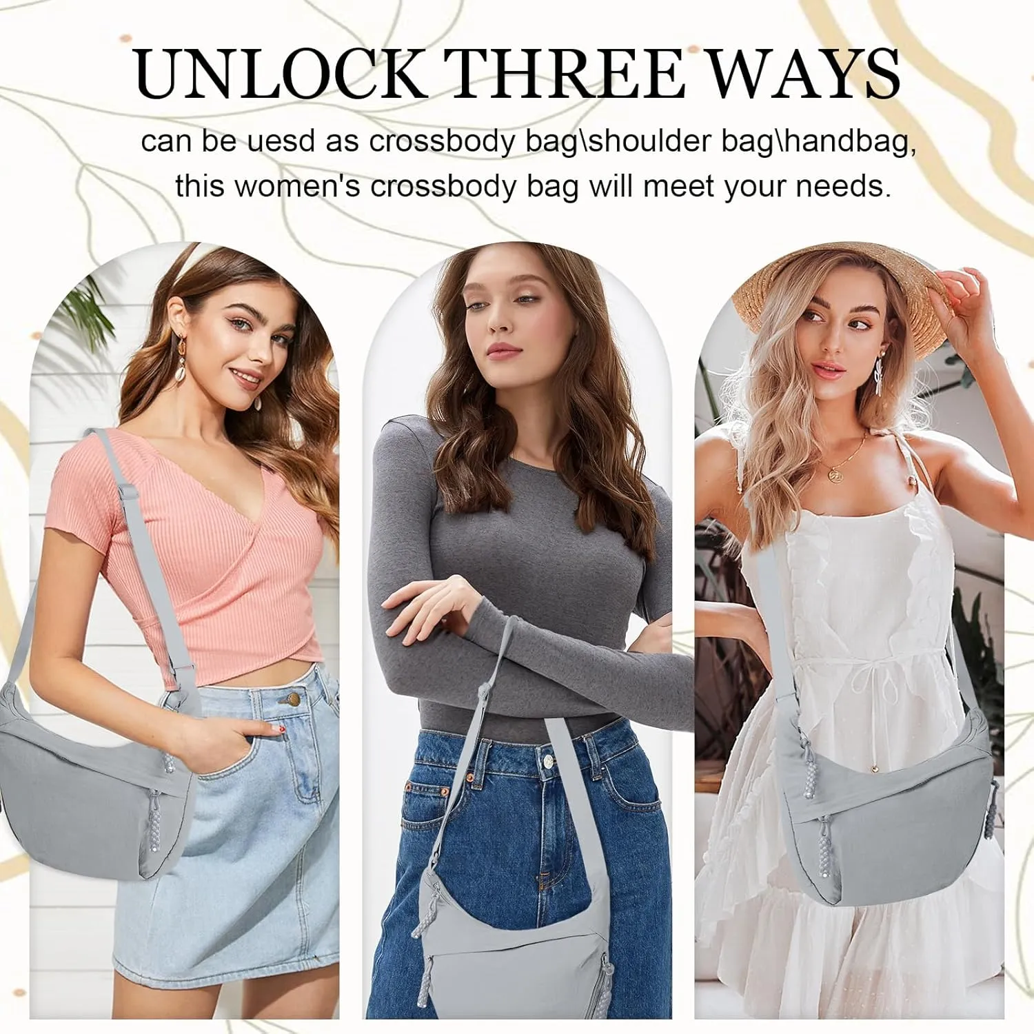 Hobo Bag for Women Men Crescent Crossbody Bag Small Shoulder Nylon Dumpling Bag with Adjustable Strap
