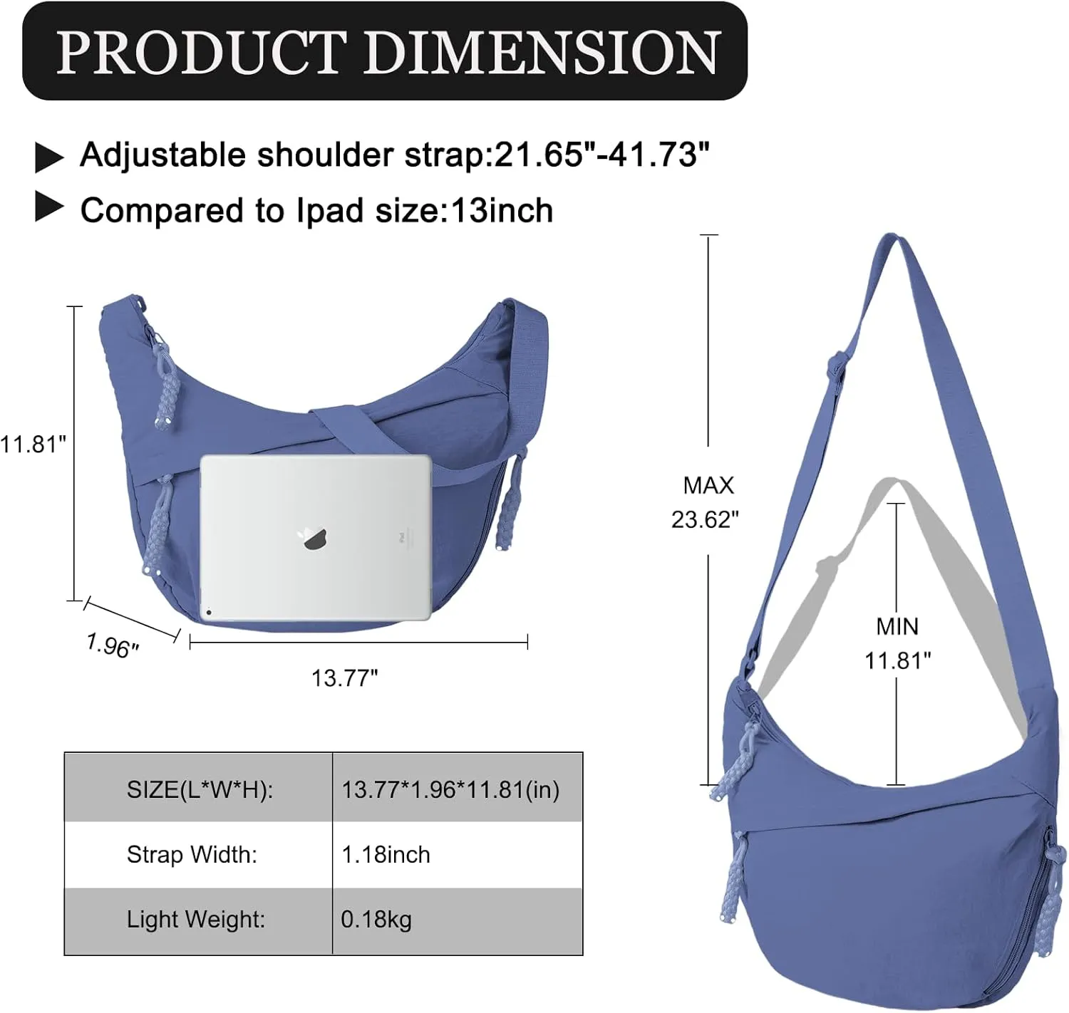 Hobo Bag for Women Men Crescent Crossbody Bag Small Shoulder Nylon Dumpling Bag with Adjustable Strap