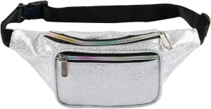 Holographic Fanny Pack Fashion Rave Waist Bag with Adjustable Belt for Women and Men (Gravel Silver)