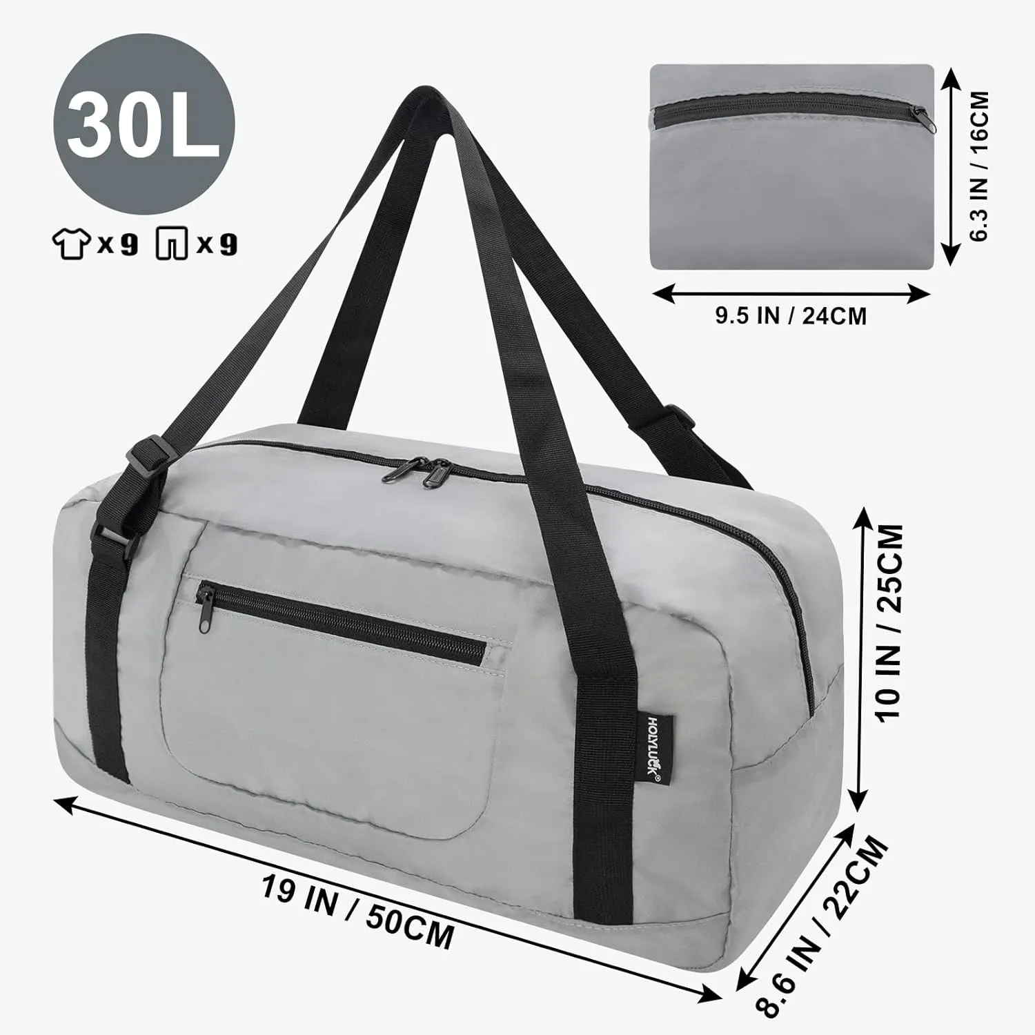 HOLYLUCK Foldable Travel Duffel Bag For Women & Men Luggage Great for Gym -Light grey