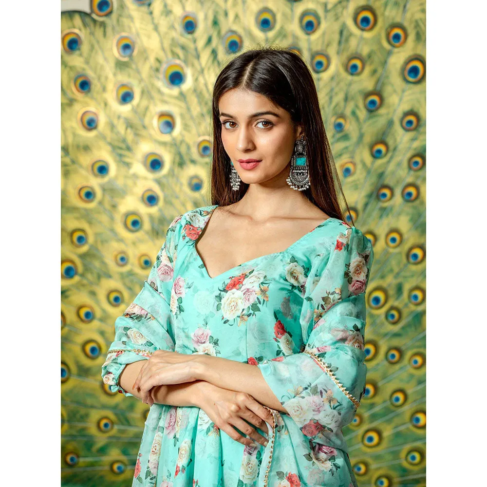HOUSE OF JAMOTI Seafoam Anarkali (Set of 3)