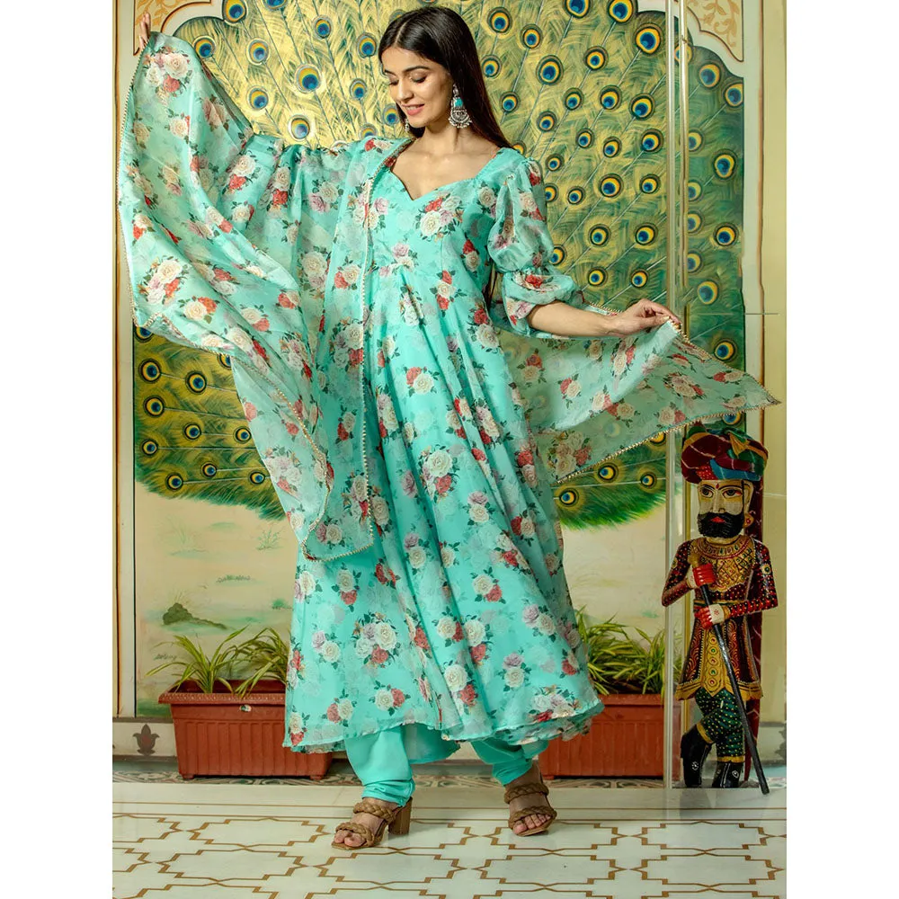 HOUSE OF JAMOTI Seafoam Anarkali (Set of 3)