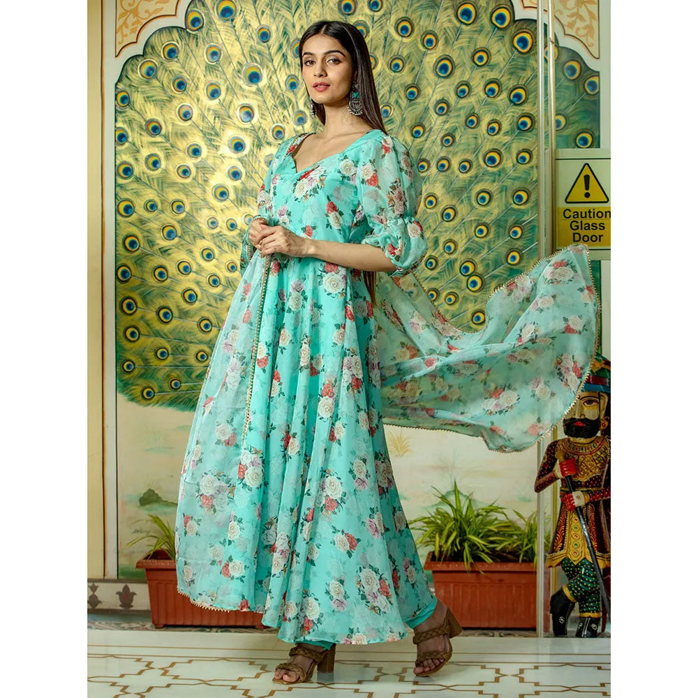 HOUSE OF JAMOTI Seafoam Anarkali (Set of 3)