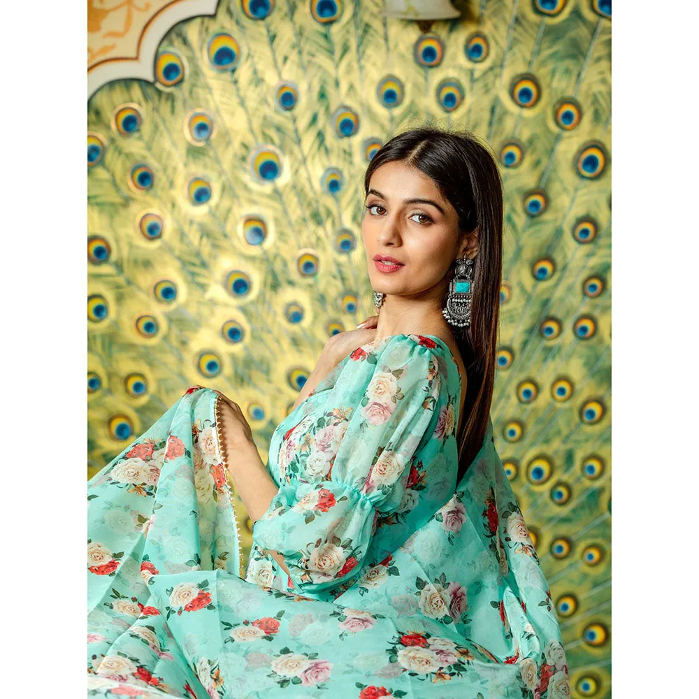 HOUSE OF JAMOTI Seafoam Anarkali (Set of 3)