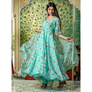 HOUSE OF JAMOTI Seafoam Anarkali (Set of 3)