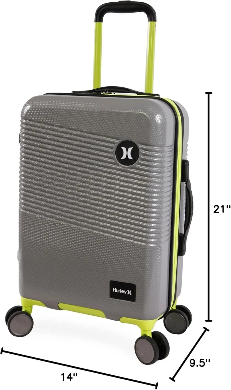Hurley Looper Hardside Spinner Luggage, Light Grey Neon, Carry-On 21-Inch