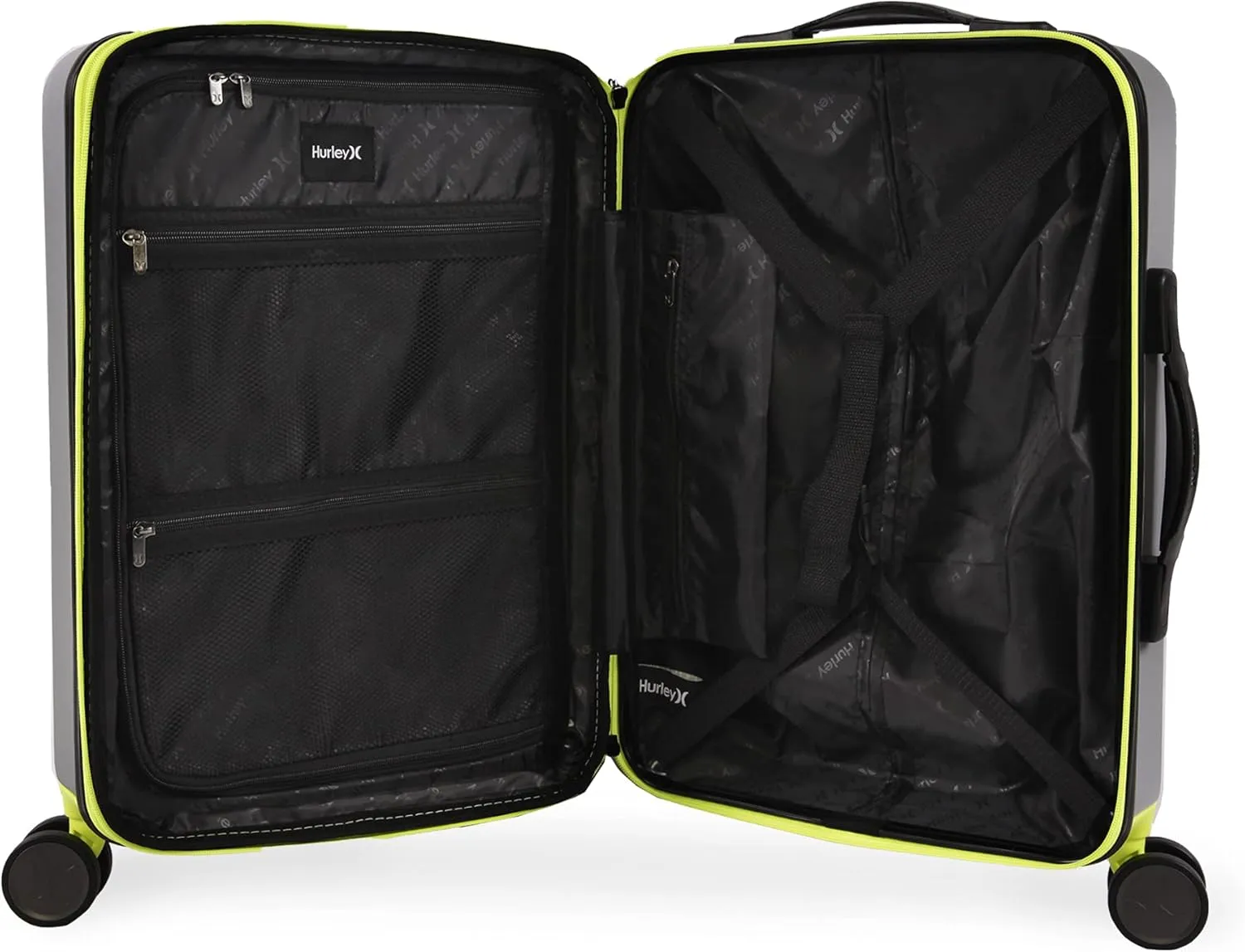 Hurley Suki Hardside Spinner Luggage, Light Grey/Neon, 21" Carry On