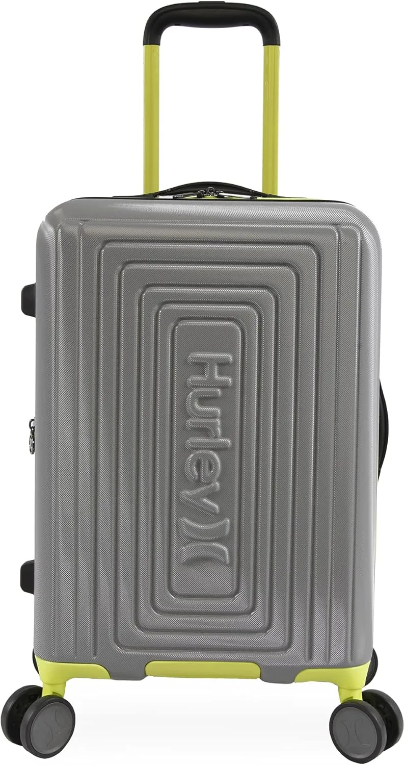 Hurley Suki Hardside Spinner Luggage, Light Grey/Neon, 21" Carry On