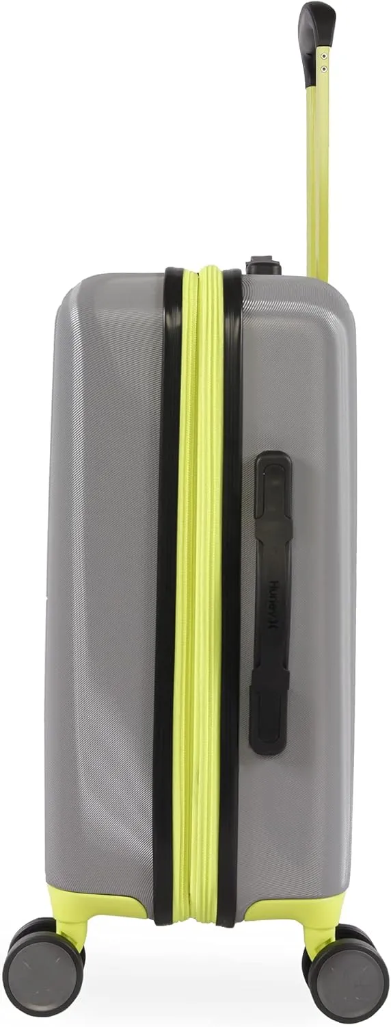 Hurley Suki Hardside Spinner Luggage, Light Grey/Neon, 21" Carry On