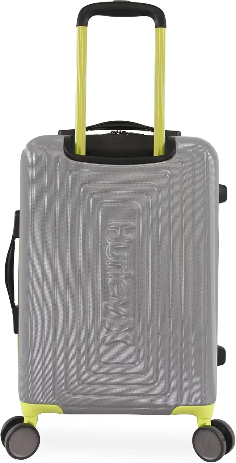 Hurley Suki Hardside Spinner Luggage, Light Grey/Neon, 21" Carry On