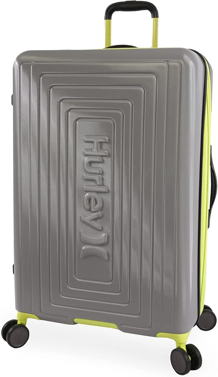 Hurley Suki Hardside Spinner Luggage, Light Grey/Neon, 29" Check in