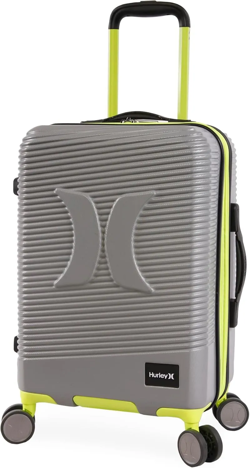 Hurley Torx Hardside Spinner Luggage, Light Grey Neon, Carry-On 21-Inch