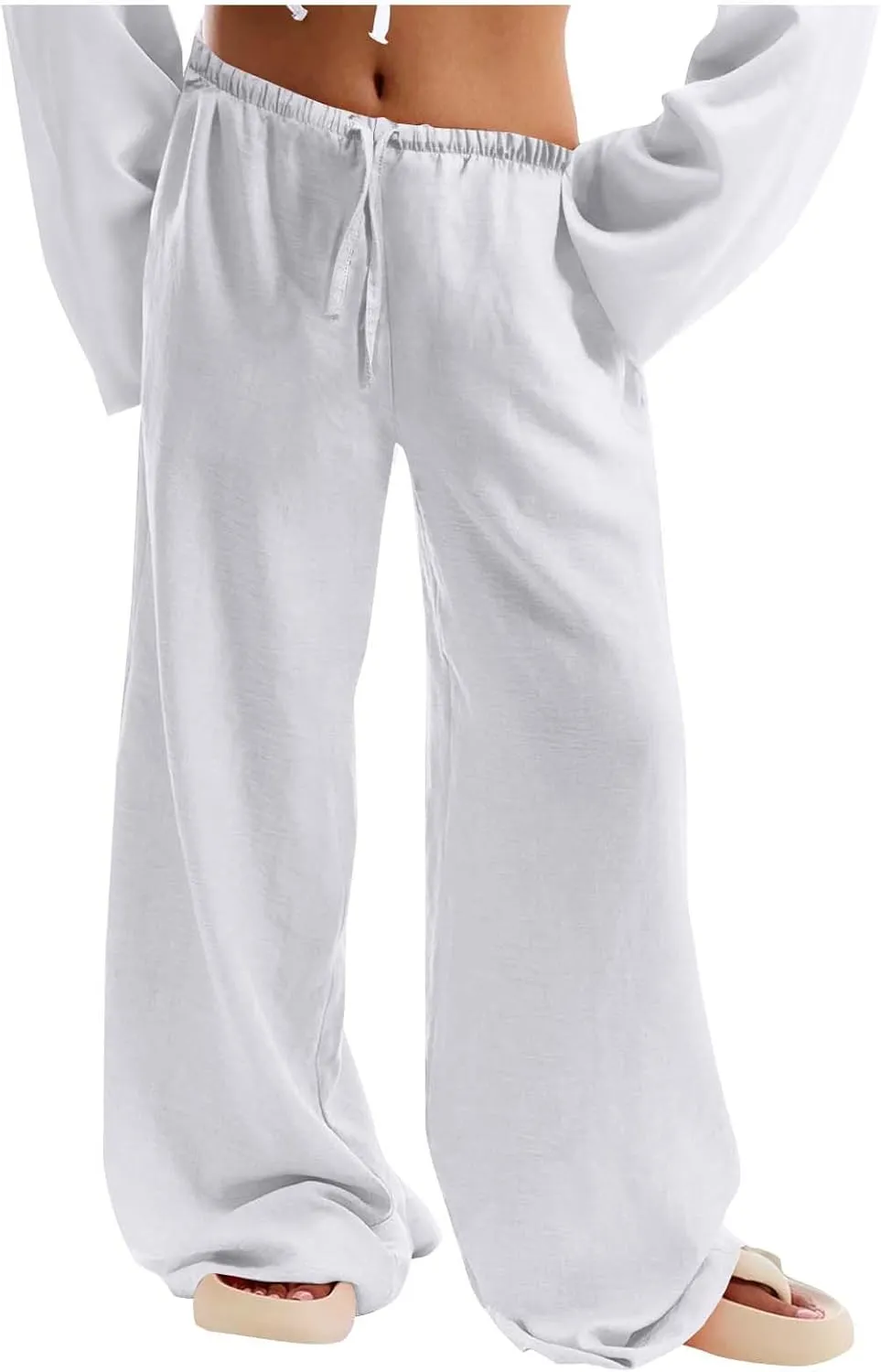 Hvyesh Low Rise Linen Pants for Women Flowy Wide Leg Summer Casual 2025 Y2k Streetwear Trendy Baggy Sweatpants Drawstring