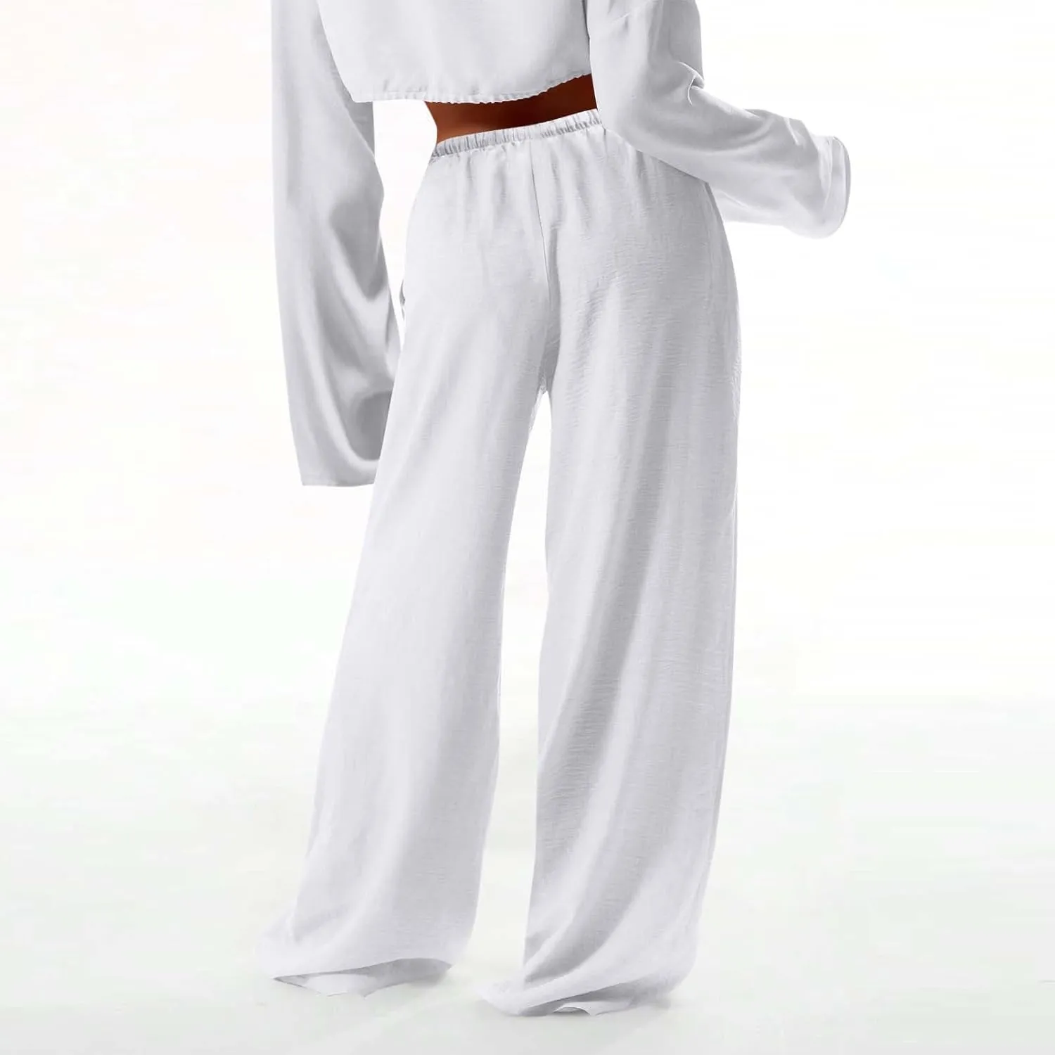 Hvyesh Low Rise Linen Pants for Women Flowy Wide Leg Summer Casual 2025 Y2k Streetwear Trendy Baggy Sweatpants Drawstring