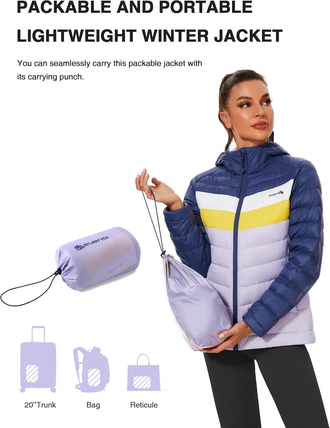 Iguana Women's Hooded Packable Ultra Light Weight Short Down Jacket Winter Puffer Coat