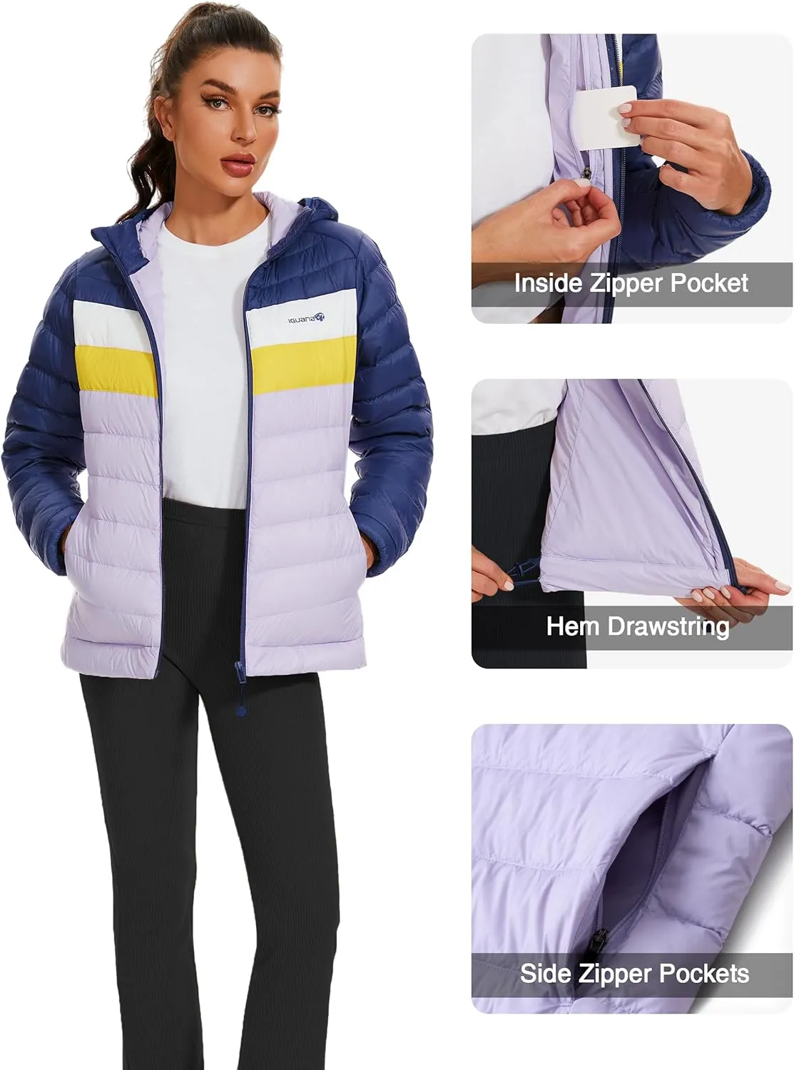 Iguana Women's Hooded Packable Ultra Light Weight Short Down Jacket Winter Puffer Coat