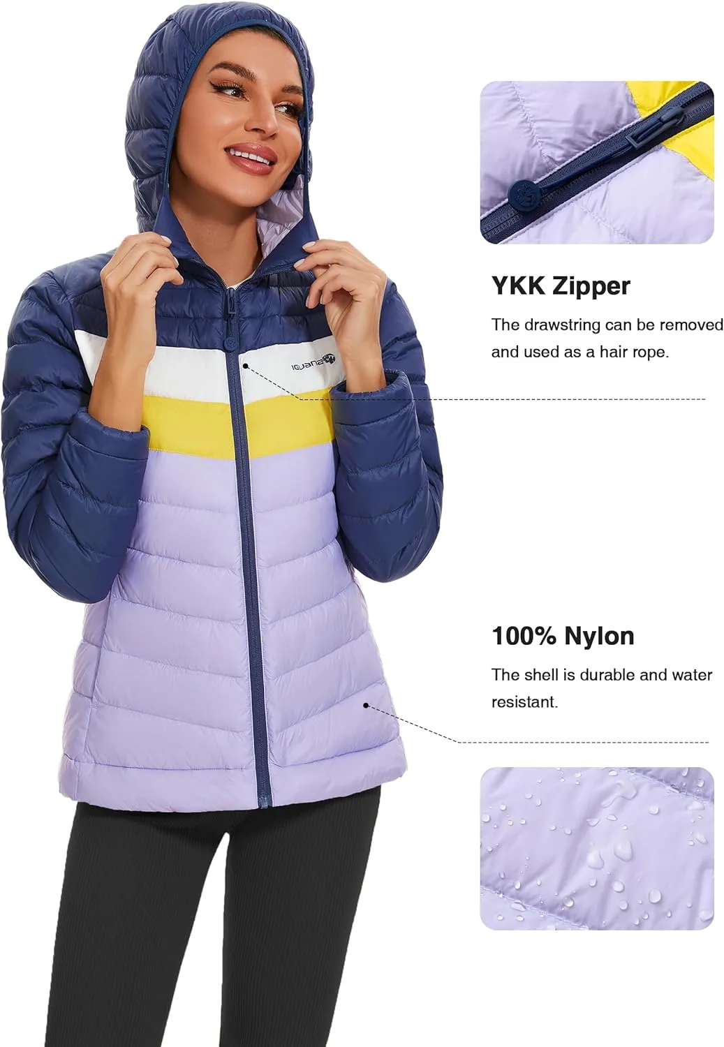 Iguana Women's Hooded Packable Ultra Light Weight Short Down Jacket Winter Puffer Coat
