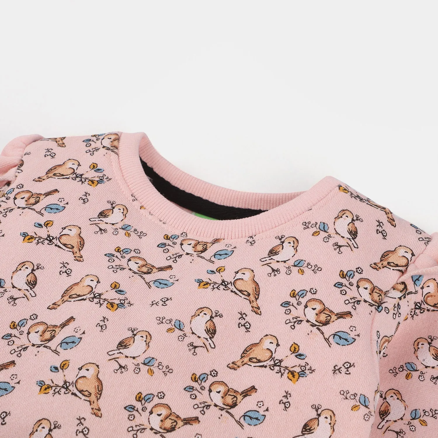 Infants Girls Fleece Sweat Shirt Birds-Beige