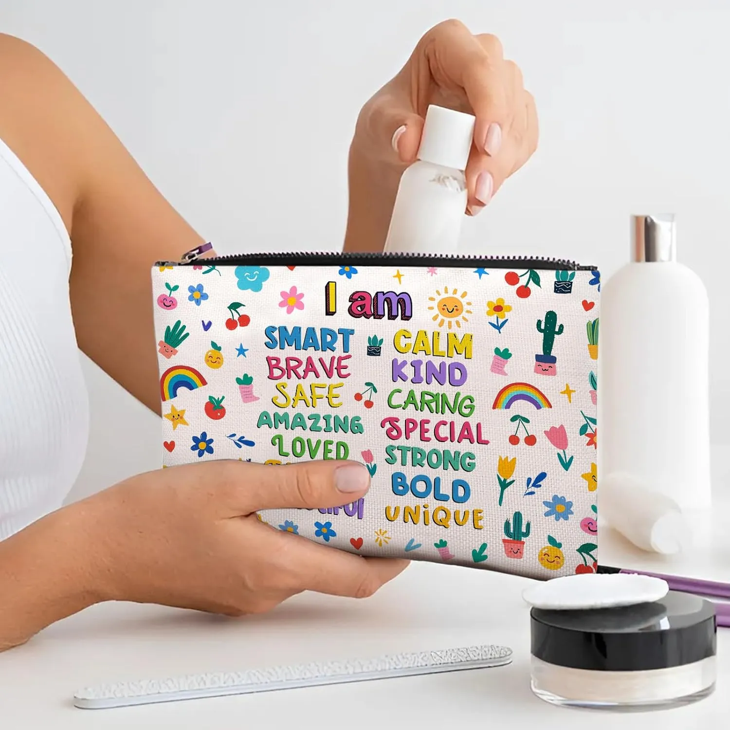 Inspirational Makeup Bag, Inspirational Gifts For Women Girl, Fuuny Cute Cosmetic Bag, Travel Toiletry Pouch With Zipper, Birthday Anniversary Christmas Gifts For Mom Sister, Travel Toiletry Bag