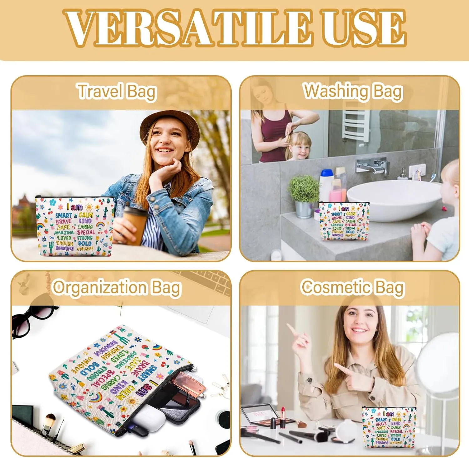 Inspirational Makeup Bag, Inspirational Gifts For Women Girl, Fuuny Cute Cosmetic Bag, Travel Toiletry Pouch With Zipper, Birthday Anniversary Christmas Gifts For Mom Sister, Travel Toiletry Bag