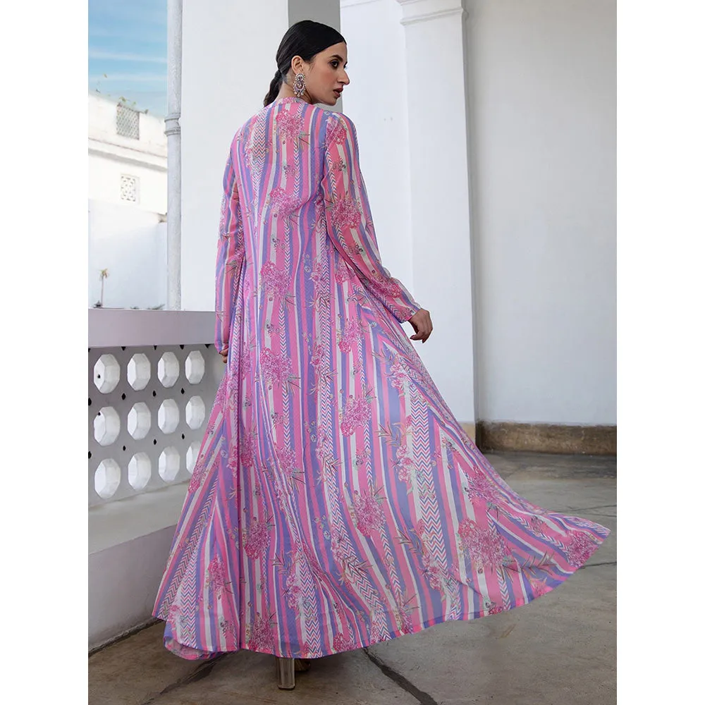 Janasya Womens Lavender-Pink Crop Top with Palazzo and Jacket (Set of 3)