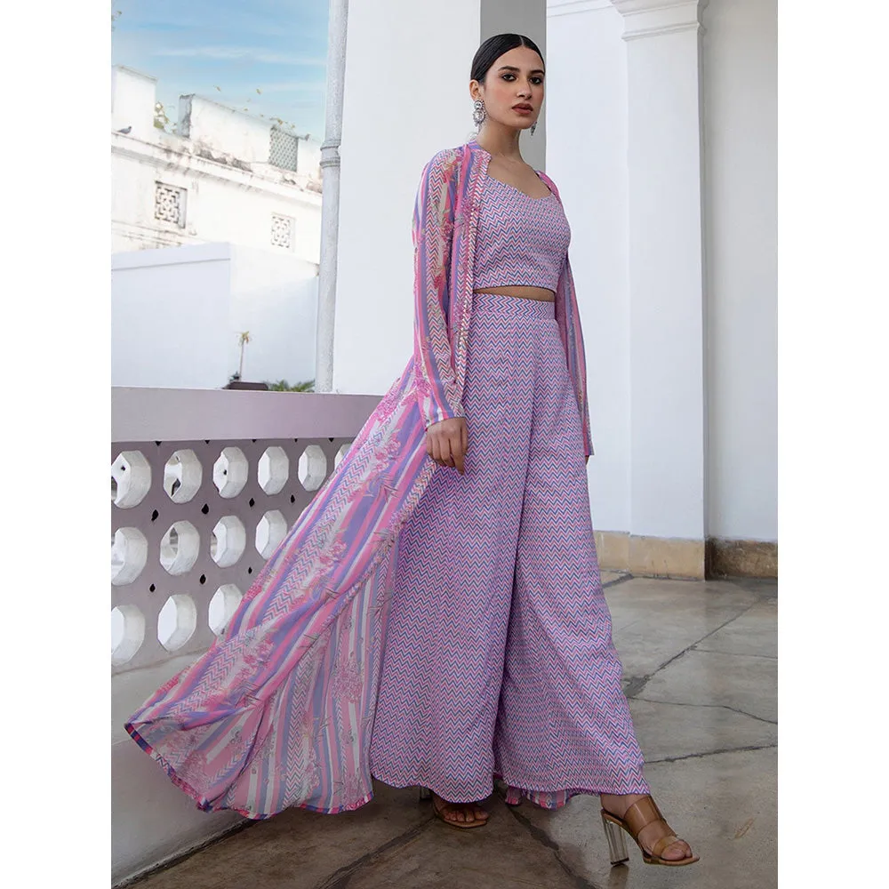 Janasya Womens Lavender-Pink Crop Top with Palazzo and Jacket (Set of 3)