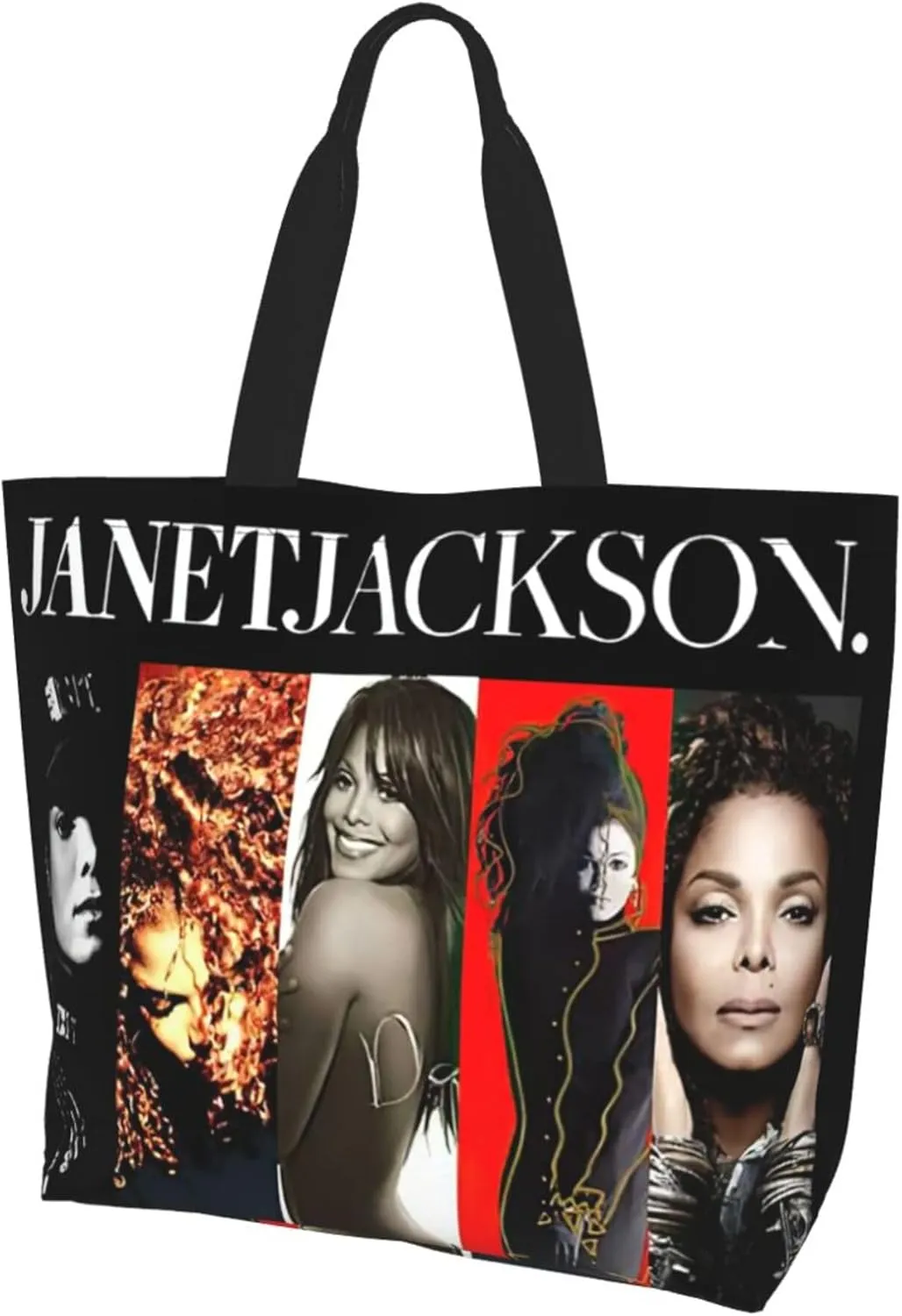 Janet Musics Jackson Women's Tote Bag Large Capacity Shoulder Bags Casual Handbags Shopping Grocery Bag Work Bag, Black