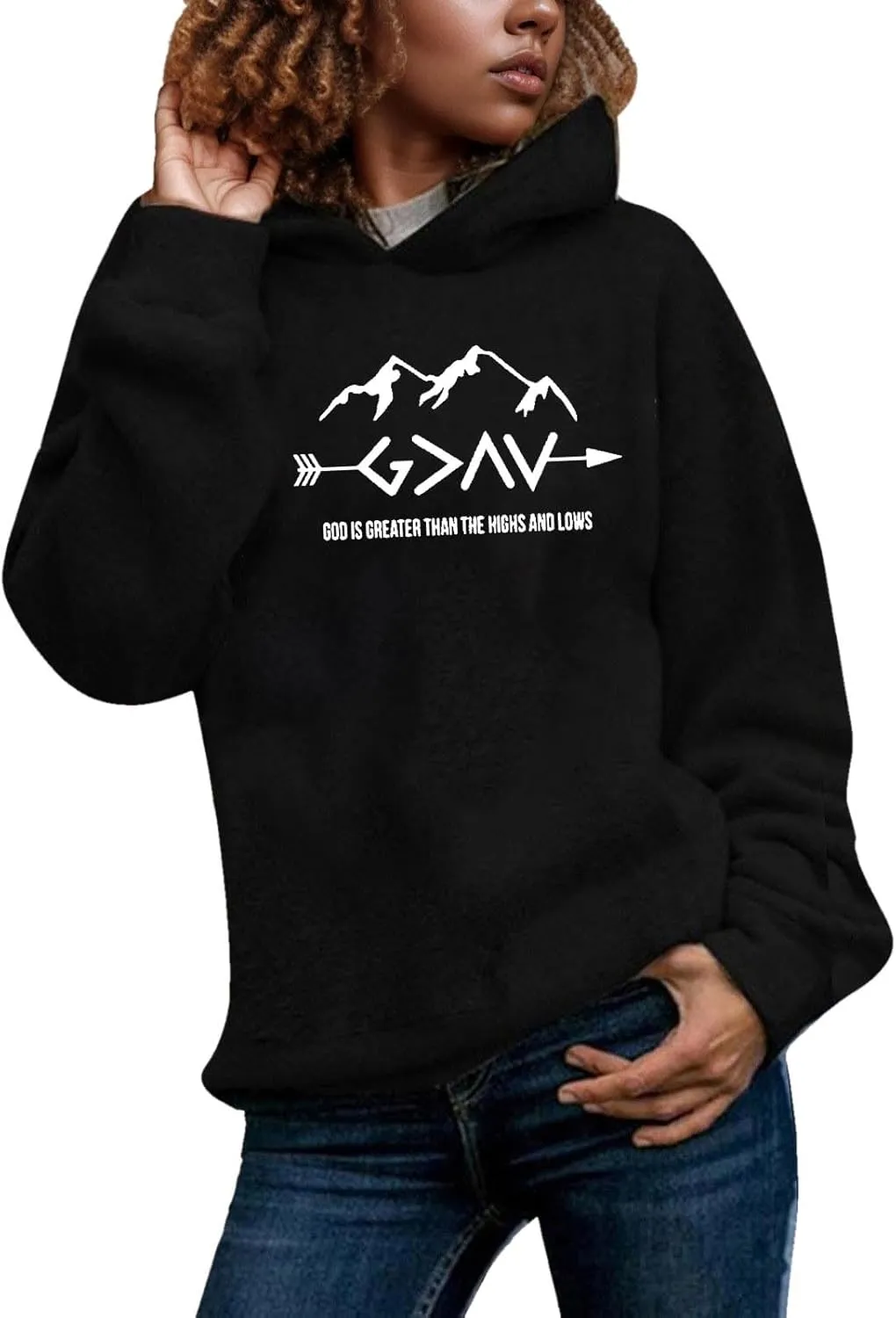 Jesus Sweatshirts For Womens God Is Greater Than The Highs And Lows Comfy Pullover Long Sleeve Round Neck Tops