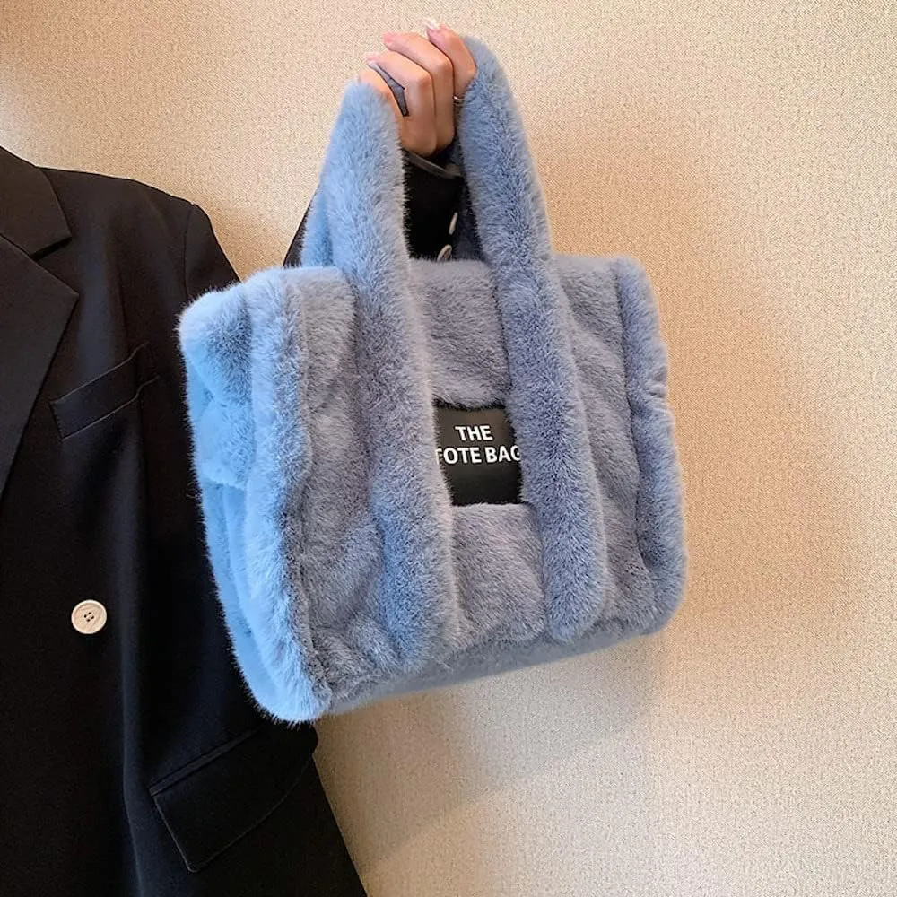 JHTPSLR Fuzzy Tote Bag for Women Winter Furry Handbag Light Academia Aesthetic Stuff